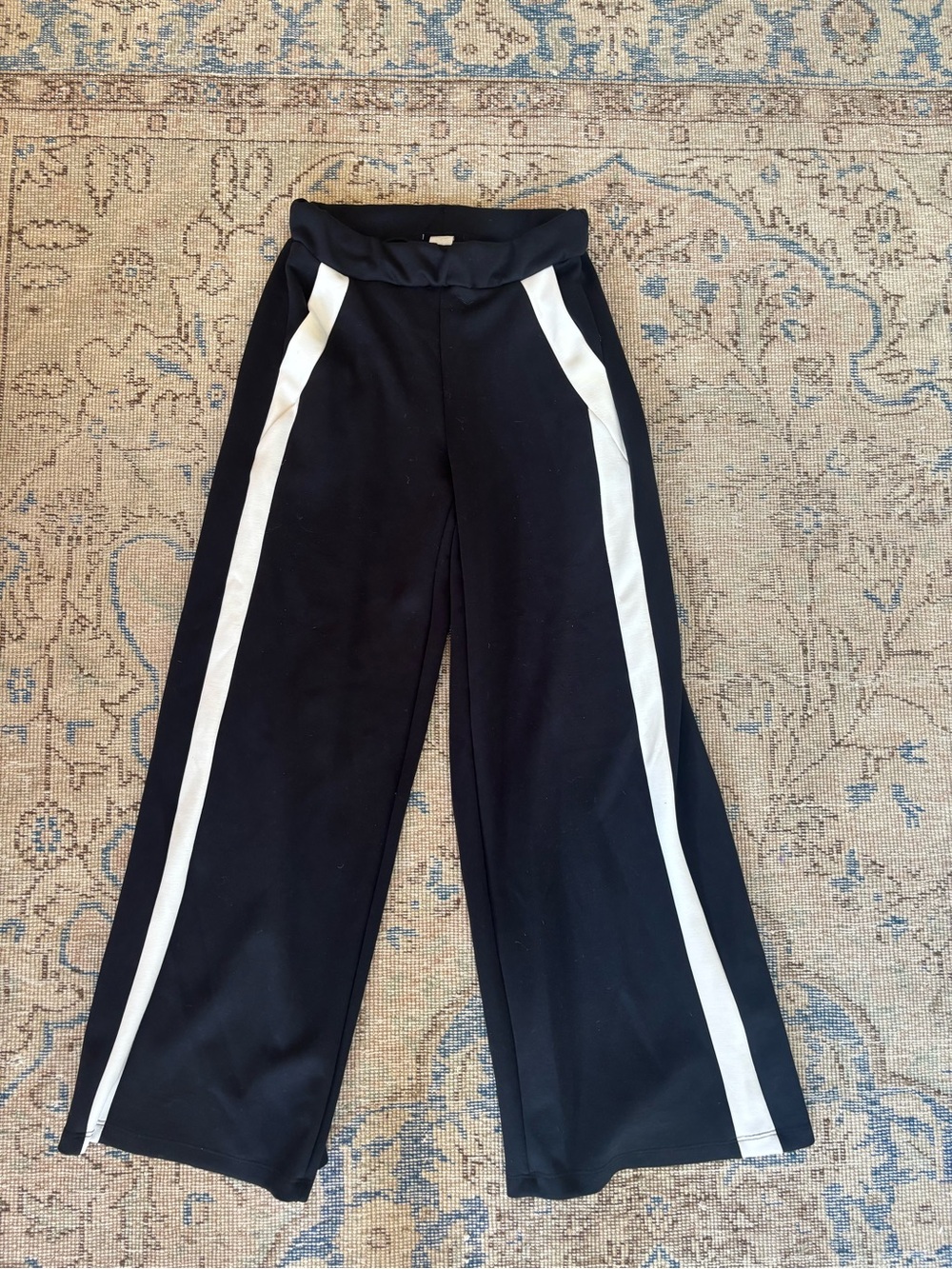 Ariella Black Wide-Leg Pants with White Side Stripes
